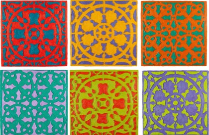 Cat Crotchett "Mated Variations" detail of 6 panels (from 8) Encaustic on wood panels, each 15.75" x 15.75", 2011. Photo: Jim Riegel