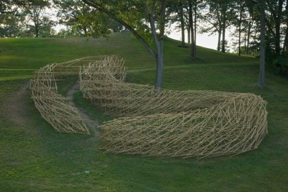 Stephen Talasnik "Stream: A folded Drawing" Bamboo poles, stainless steel ties 115' x 60' x 15', 2009-2010. INstallation: Storm King Art Center, Mountainville, NY. Photo: Jerry L. Thompson. Courtesy of the artist and Marlborough Gallery, New York.