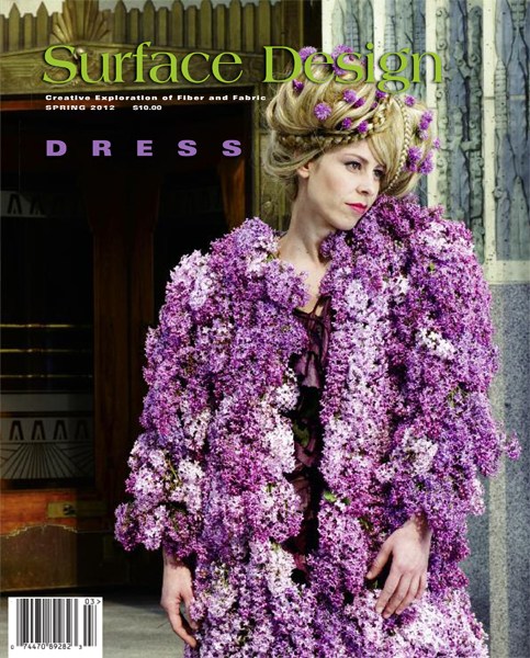 Nicole Dextras "Lilac Swing Coat" Garment made from lilac flowers, ligularia leaves, rush, and cattail, 2011. Detail reproduced from an archival inkjet print by the artist, 18.5" x 32".