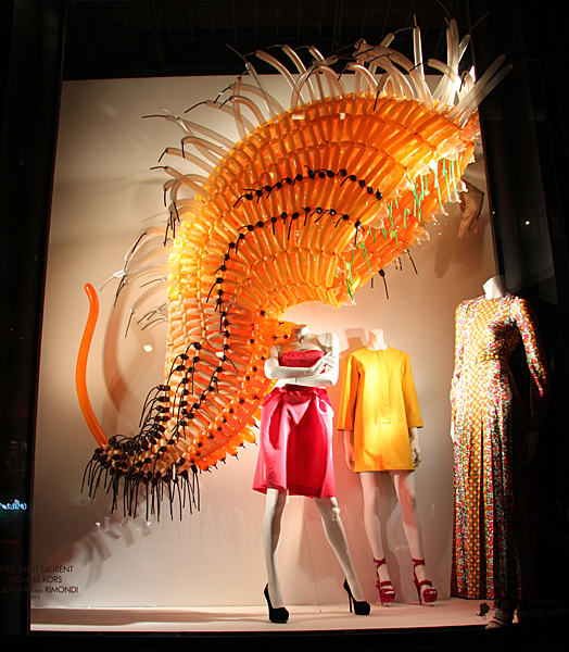 Jason Hackenwerth “Untitled” hand-tied and handwoven balloons, dimensions variable, Bergdorf Goodman storefront window display, New York City, 2011.