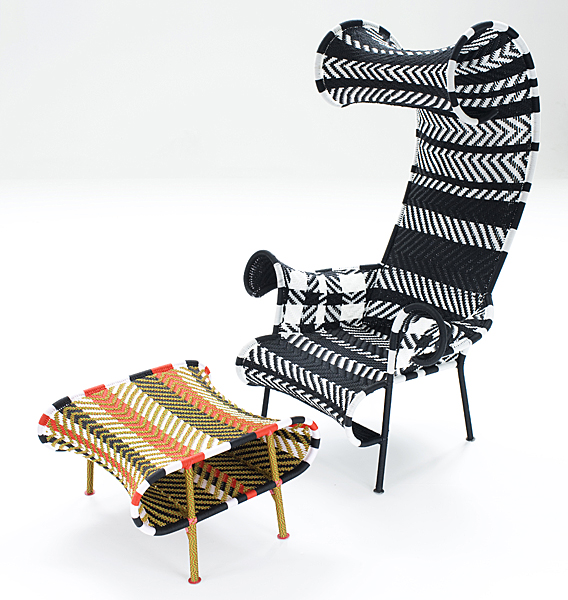 Tord Boontje "Shadowy Chair & Ottoman" (Moroso) Woven plastic on steel tubing frame, 63" x 41.5" x 35.5", 2009. Photo by and shown courtesy of Moroso.