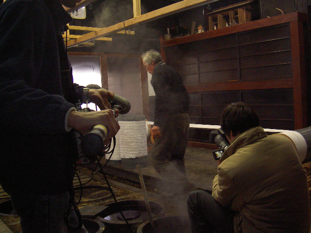 Shooting at Hiroyuki Shindo's studio, Miyama, Japan, 2005. Photo by Mary Lance