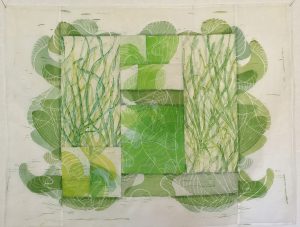 Nancy Crasco Seaweed Salad (2016) Silk organza, stitching, 18" x 24"