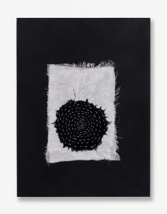 Teddy Milder Untitled Handmade abaca paper, shibori string, wood panel (2016) Photo: Sybila Savage.