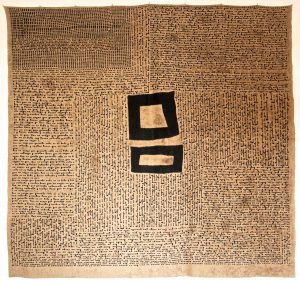 Amparo de la Sota Spain Letter 2016, linen, cotton, ink embroidery, I58 x 150 cm.