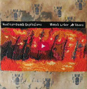 Danette Pratt. "Watch Later_Share," quilted dyed fabric|needle punch+reverse|digital transfer, 10" x 10" x 2.5," 2019, website: danettepratt.site