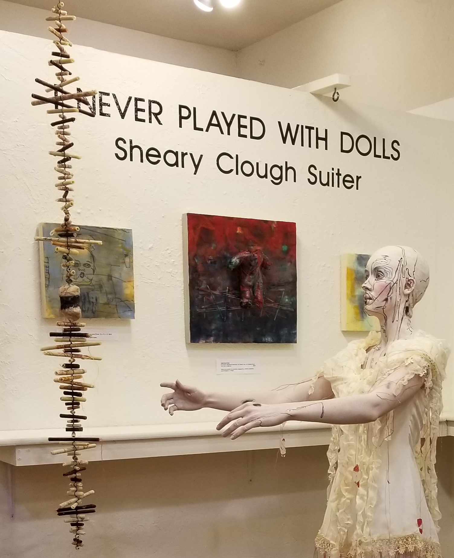 STORED KNOWLEDGE, Installation view with “Living Doll” performance artist Julia Greene. https://www.sheary.me/dolls