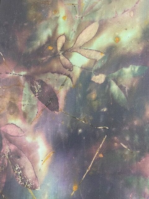 Dark Black Eco Printed Fireweed on Silk Satin Scarf